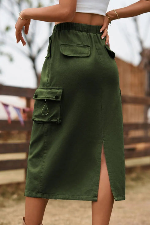 'Solana' Drawstring Waist Slit Denim Skirt - Celes Fashion